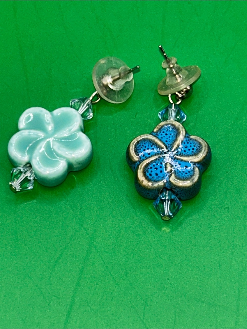 Blue and green ceramic earrings